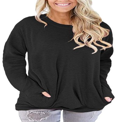 Womens Plus Size Tops Round Neck Casual Solid Color T-Shirt Blouse Shirts Black 22W