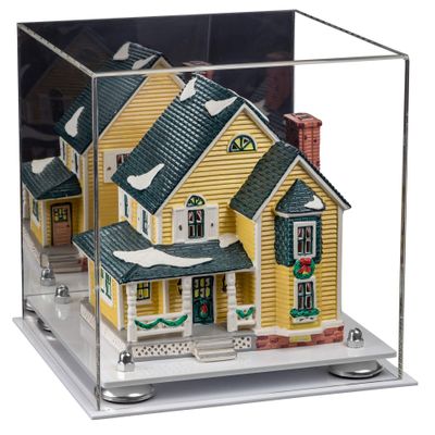 Better Display Cases Versatile Acrylic Display Case - Medium Square Box with Mirror, Silver Risers and White Base 10" x 10" x 10" (A028-SR)