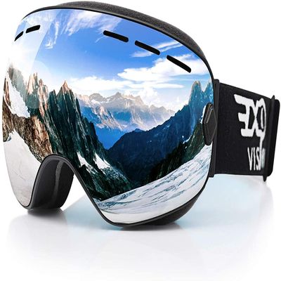 EXP VISION Snowboard Ski Goggles Men Women Youth, Anti Fog OTG Winter Snow Goggles Spherical Detachable Lens (Silver)