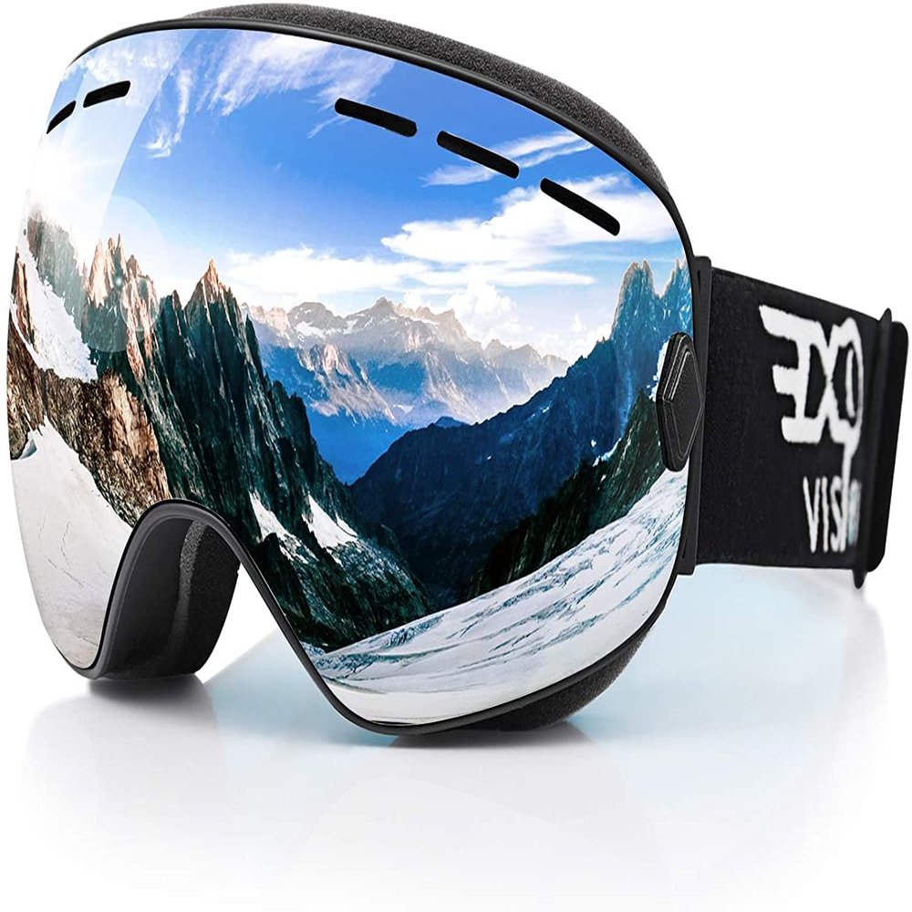 EXP VISION Snowboard Ski Goggles Men Women Youth, Anti Fog OTG Winter Snow Goggles Spherical Detachable Lens (Silver)