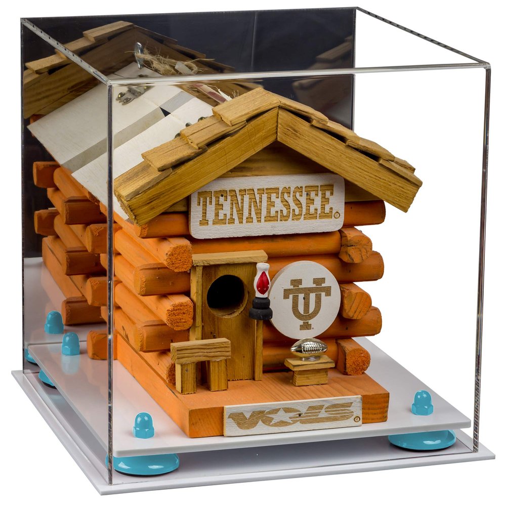 Better Display Cases Versatile Acrylic Display Case - Medium Square Box with Mirror, Light Blue Risers and White Base 10" x 10" x 10" (A028-BLR)