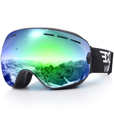 EXP VISION Snowboard Ski Goggles Men Women Youth, Anti Fog OTG Winter Snow Goggles Spherical Detachable Lens (Blue)