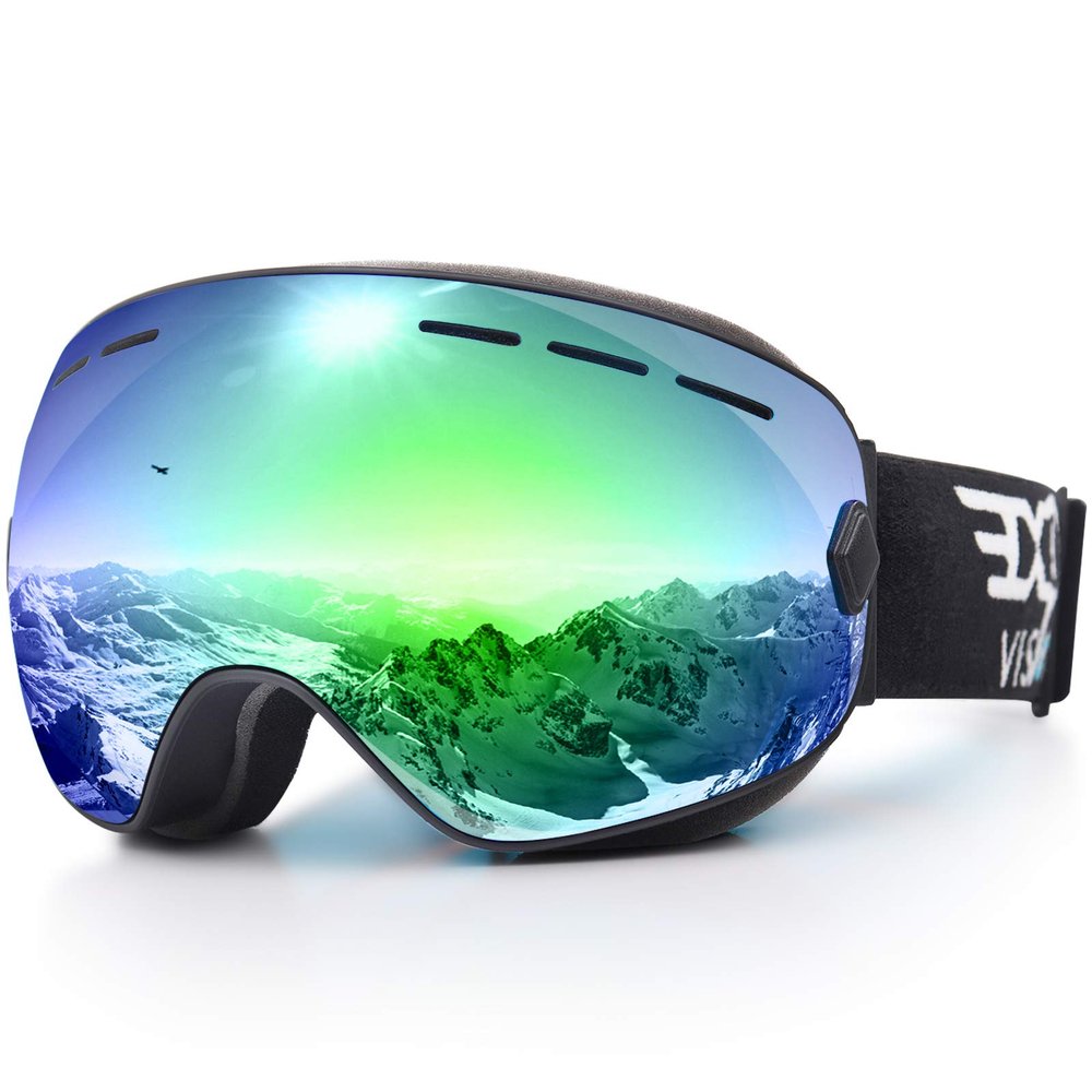 EXP VISION Snowboard Ski Goggles Men Women Youth, Anti Fog OTG Winter Snow Goggles Spherical Detachable Lens (Blue)