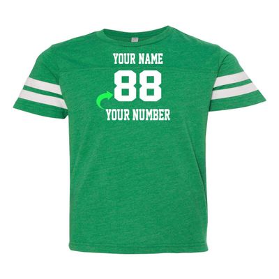 Custom Jersey Tee Shirt for Kids Boys Girls Personalized Youth Striped Sleeve T-Shirt with Name and Number, Team Uniform Vintage Green