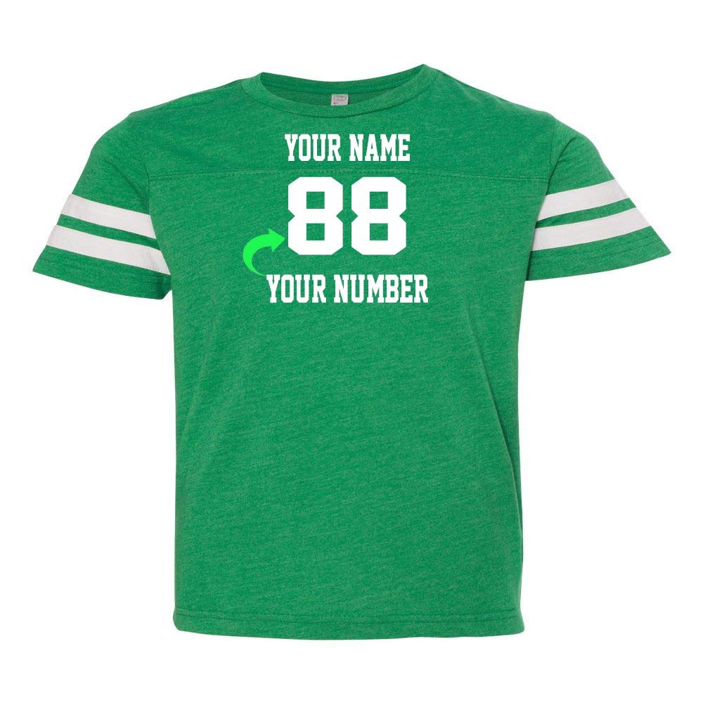 Custom Jersey Tee Shirt for Kids Boys Girls Personalized Youth Striped Sleeve T-Shirt with Name and Number, Team Uniform Vintage Green