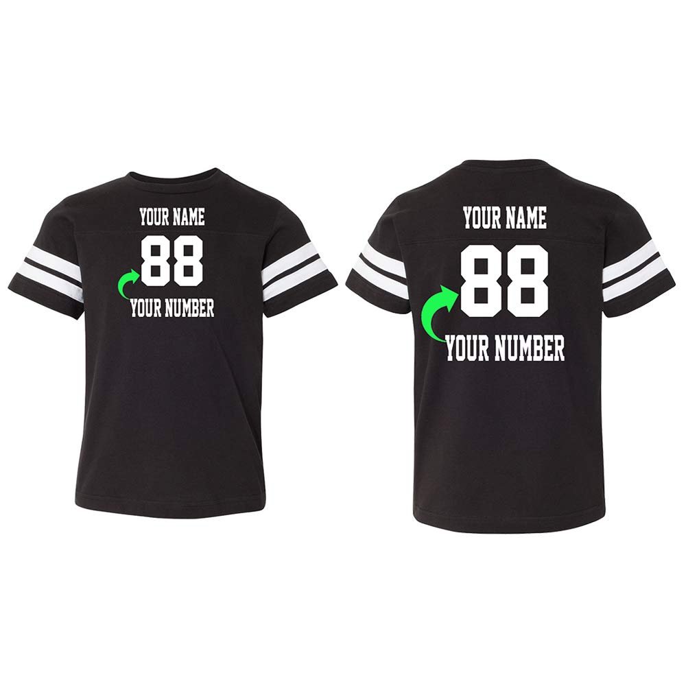Custom Jersey Tee Shirt for Kids Boys Girls Personalized Youth Striped Sleeve T-Shirt with Name and Number, Team Uniform Black Solid