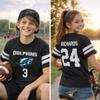 Custom Jersey Tee Shirt for Kids Boys Girls  Personalized Youth Striped Sleeve T-Shirt with Name and Number, Team Uniform Black Solid view 2