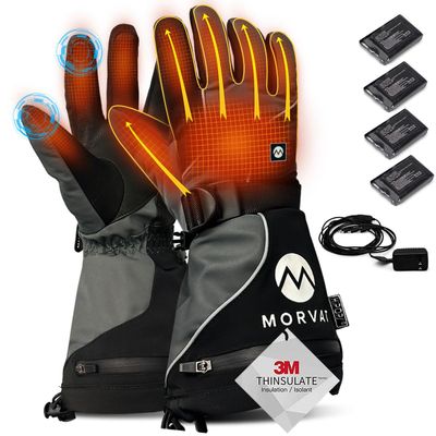 Morvat Heated Gloves with Leather Palm Touchscreen Finger Tips, 16+ Hour Rechargeable, Water Resistant, Hand Warmer Winter, Ski, Motorcycle & Outdoor, Men & Women, Includes 4 Batteries & Charger, S