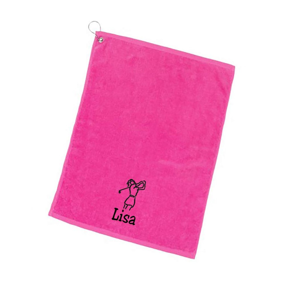 101 BEACH Personalized Women's Golf Bag Towel with Embroidered Name (Pink - Embroidered Name Woman)