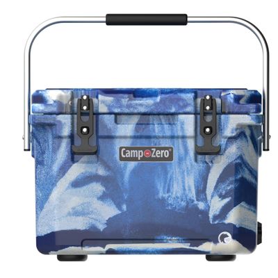 CAMP-ZERO 21 Quart Rotomolded Hard Cooler - Insulated Ice Chest with 4 Cup Holders - Bear-Proof Travel Ice Box for Beverage, Drink, BBQ, Fishing, Camping, Outdoor, Blue/White