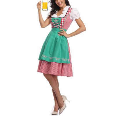 HongH Women's German Oktoberfest Costume Adult Dirndl Traditional Bavarian Beer Carnival Fraulein Cosplay Maid Dress Outfit (Green, XL)