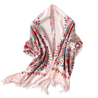 Urban CoCo Women's Embroidered Oversize Tassel Shawl Scarf Wraps for Women (Pink)