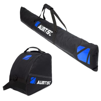 AUMTISC Ski and Boot Bag Combo, Padded Snow Ski Bags for Air Travel Flying, 2 Piece Set Skiing Bag, Adjustable Length Ski Travel Bags for Skis Up to 200cm and Boots Up to Size 13 (Padded, Blue)