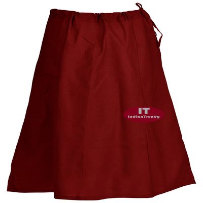 Indian Trendy Sari Petticoat Cotton Stitched Adjustable Waist Saree Underskirt Lining Skirt - One Size - Burgundy
