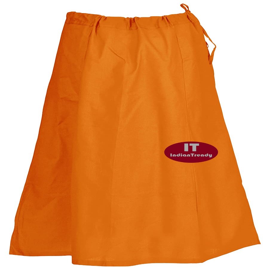 Indian Trendy Sari Petticoat Cotton Stitched Adjustable Waist Saree Underskirt Lining Skirt - One Size - Light Orange