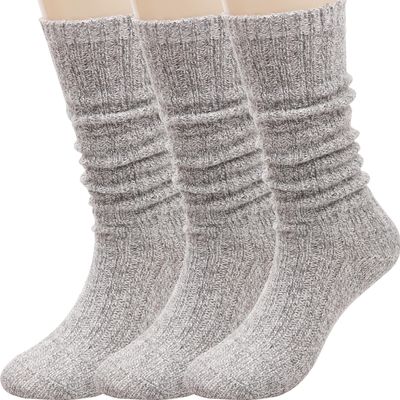 3 Pairs Women Winter Wool Cable Knit Crew Knee High Boot Socks,Size 5-11 W605