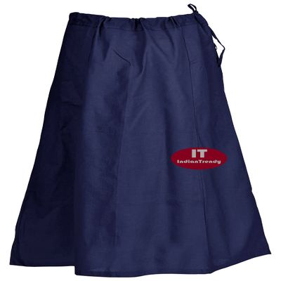 Indian Trendy Sari Petticoat Cotton Stitched Adjustable Waist Saree Underskirt Lining Skirt - One Size - Navy Blue