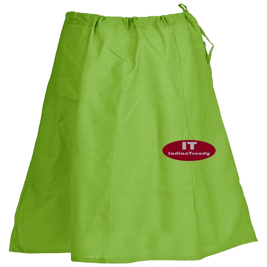Indian Trendy Sari Petticoat Cotton Stitched Adjustable Waist Saree Underskirt Lining Skirt - One Size - Yellow Green
