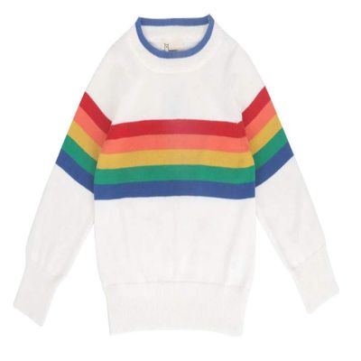 Winter Coat for Baby Girl White Rainbow Sweater Knit Winter Coat for Baby Boy (5T)