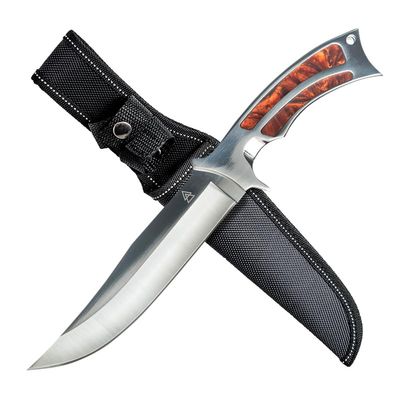 Kratos Hunting Knife with Nylon Sheath, 10" Fixed Blade Full Tang Knife with 440C Hardened Stainless Steel & Solid Metal Handle for Bushcraft ZF2