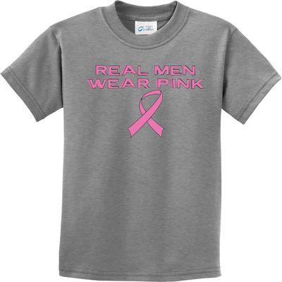 Breast Cancer Real Men Wear Pink Kids Shirt, Athletic Heather Large