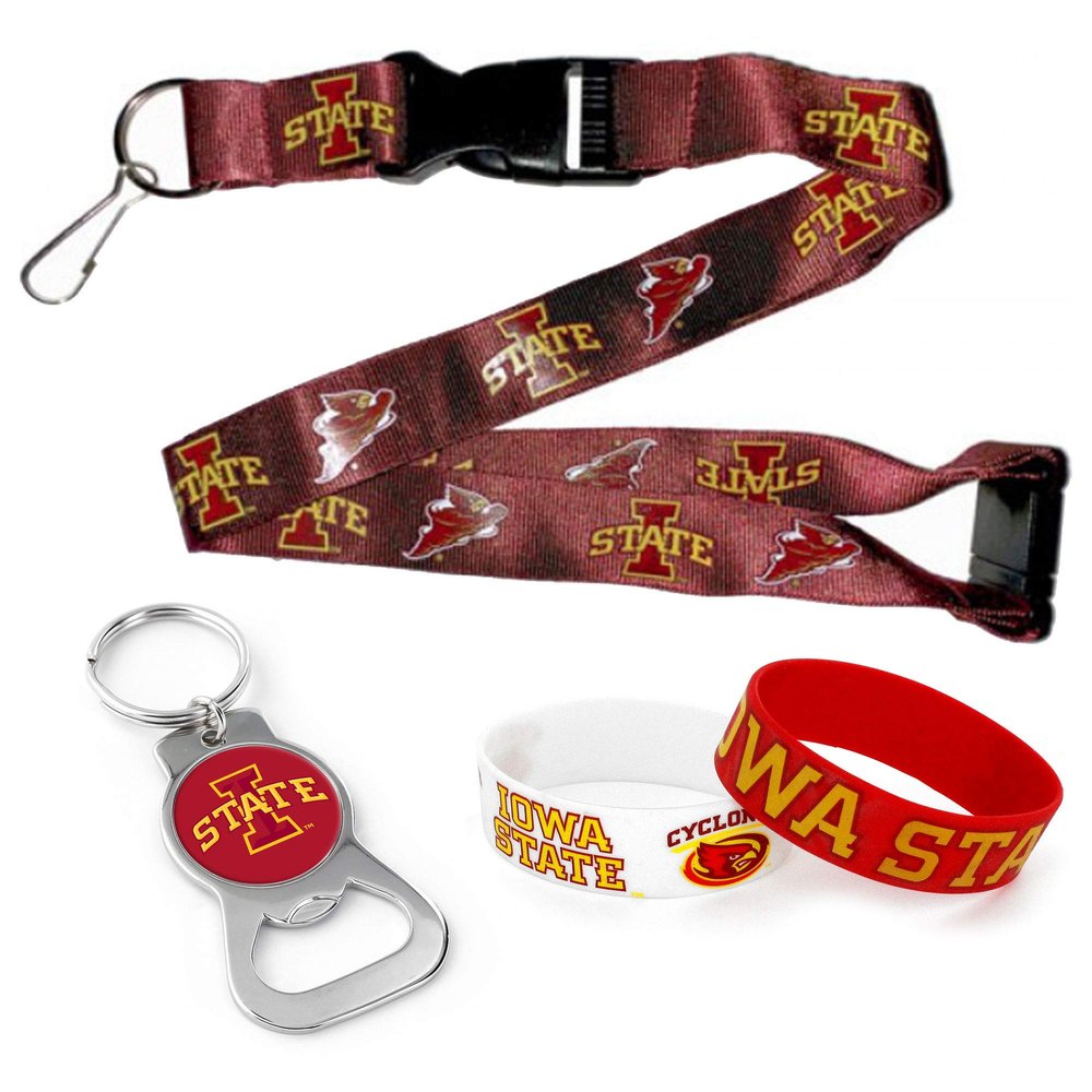 aminco NCAA Iowa State Cyclones Team Lanyard, Bottle Opener Keyring and Rubber Wristbands Gift Bundle