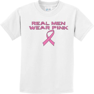 Breast Cancer Real Men Wear Pink Kids Shirt, White XL