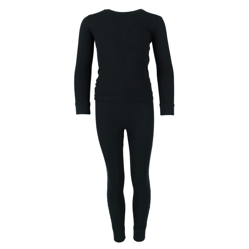 Only Boys Kid's Waffle Thermal Long Underwear 2-Piece Set, 4/5, Black