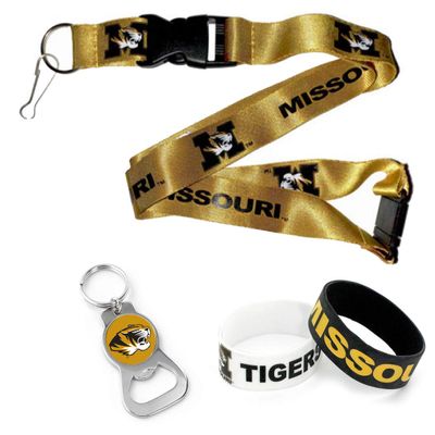 aminco NCAA Missouri Tigers Team Lanyard, Bottle Opener Keyring and Rubber Wristbands Gift Bundle