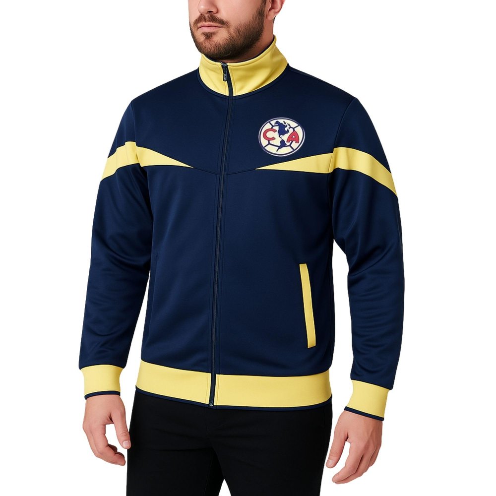 Icon Sports Club America Track Jacket Officially Licensed Mens Active Sports CA Soccer Football (NAVY - YELLOW STRIPE & RIB, M)