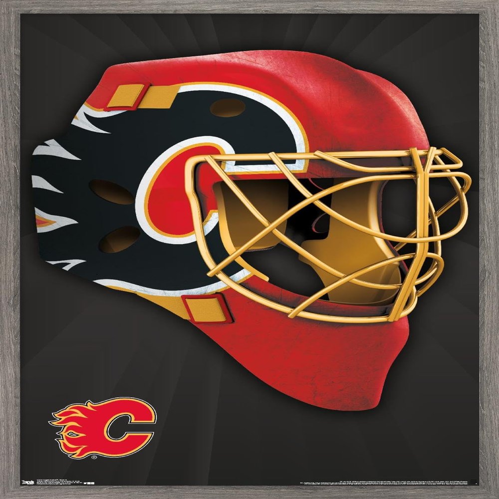 Trends International NHL Calgary Flames - Mask 16 Wall Poster, 22.375" x 34", Barnwood Framed Version