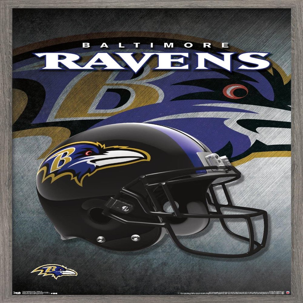 Trends International NFL Baltimore Ravens - Helmet 16 Wall Poster, 22.375" x 34", Barnwood Framed Version