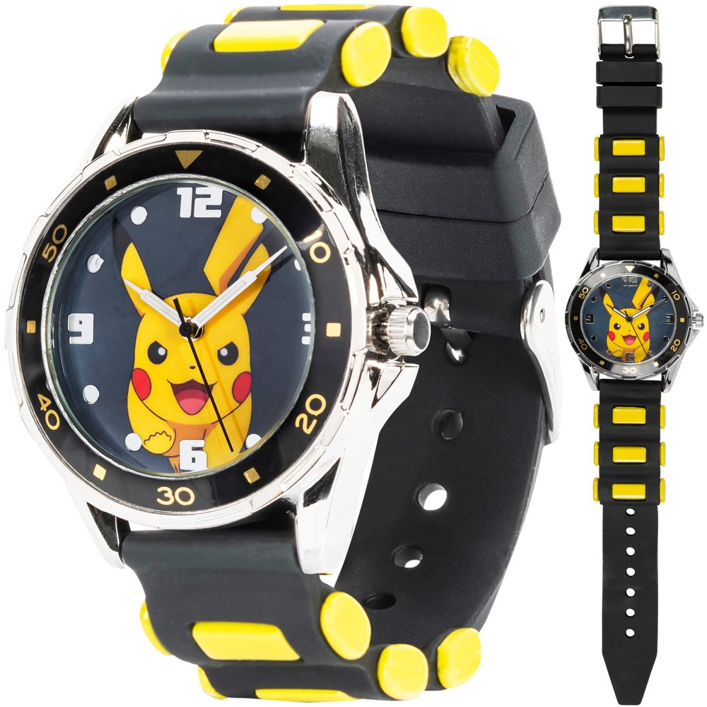 Accutime Kids Pokemon Pikachu Analog Quartz Wrist Watch with Black & Yellow Strap, Cool Inexpensive Gift & Party Favor for Boys, Girls, Adults All Ages (Model: POK9056AZ)