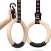 Gonex Wooden Gymnastic Rings with Adjustable Number Straps, Olympic Rings for Gym, Workout, Exercise, Outdoor Training, Quick Install Carabiner, 8.7 ft Straps Pull Up Non-Slip Rings view 1