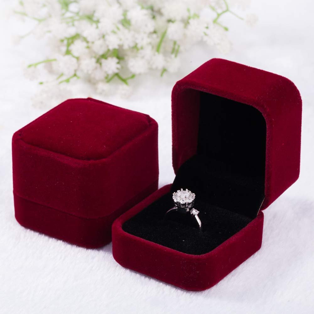 XSWNGXX 2 Pack Velvet Ring Boxes, Earring Pendant Jewelry Case, Ring Earrings Gift Boxes, Jewellry Display (Wine, Ring Box) 1