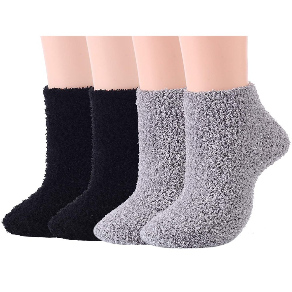 Century Star Women's Warm Super Soft Slipper Socks Fuzzy Fluffy Cozy 3-8 Pairs Home Socks 4 Pairs-Solid Colors 09