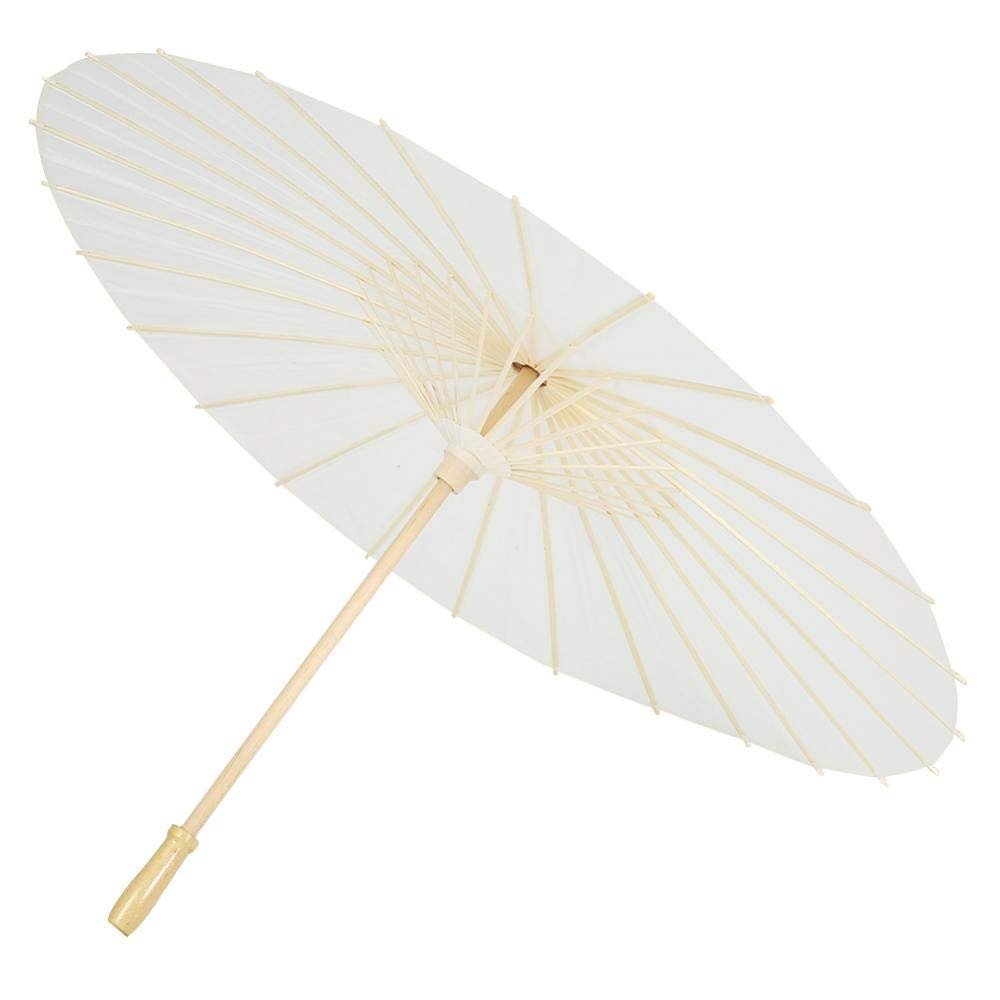 Fydun Chinese Umbrella Parasol White Paper Decorative Umbrella Parasol Wedding Bridal Party Decor Photo Prop DIY Hand Painting Summer Sun Shade