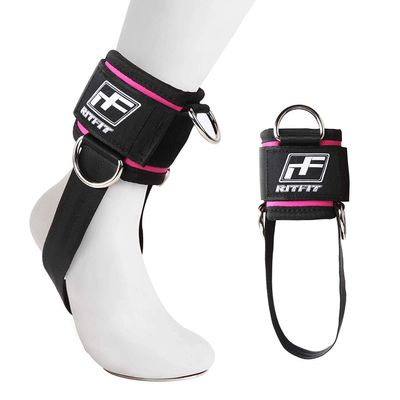 RitFit Kickback Ankle Straps Padded Ankle Strap for Cable Machine,Strong Hook and Loop,Reinforced 3 D-Ring, Adjustable Comfort fit Neoprene - Premium Ankle Cuffs to Enhance Abs, Glute & Leg Workouts