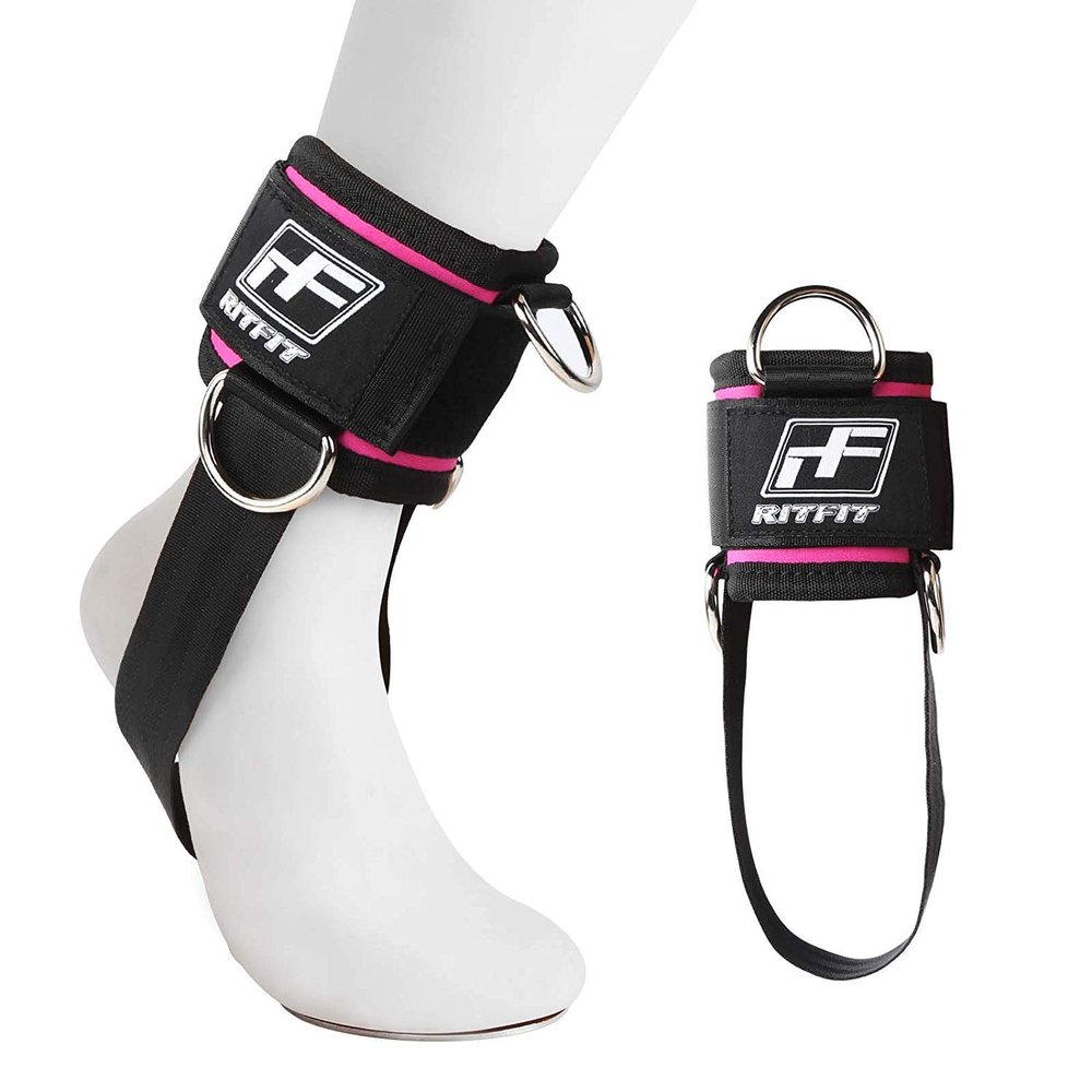 RitFit Kickback Ankle Straps Padded Ankle Strap for Cable Machine,Strong Hook and Loop,Reinforced 3 D-Ring, Adjustable Comfort fit Neoprene - Premium Ankle Cuffs to Enhance Abs, Glute & Leg Workouts