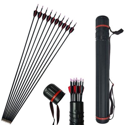 ZSHJGJR 31Inch Archery Carbon Arrows Spine 1000 Target Arrows Hunting Arrows with 2" Turkey Feathers Field Tips for Compound Recurve Bow Targeting Shooting 12PCS (Red & Black 12pcs + Quiver)