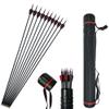 ZSHJGJR 31Inch Archery Carbon Arrows Spine 1000 Target Arrows Hunting Arrows with 2" Turkey Feathers Field Tips for Compound Recurve Bow Targeting Shooting 12PCS (Red & Black 12pcs + Quiver) view 1