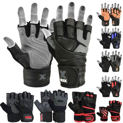 MRX Weight Lifting Pro Level Gloves with 18 Inches Long Wrist Strap Gym Workout Exercise & Fitness Black Grey (Small)