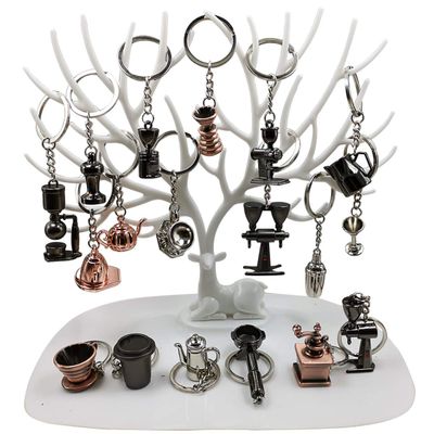 Goldengulf 6 Styles Coffee Series Charm Keychain Sets Mini Novelty Barista Gift for Coffee Lover Creative Cafe Shop Decoration Keyring (6 styles)