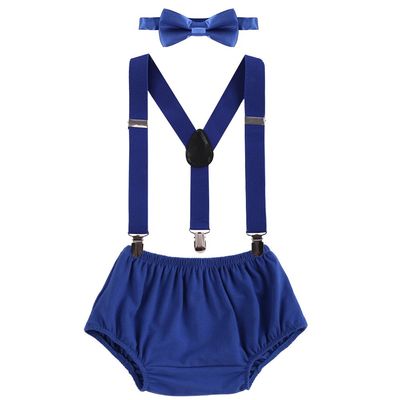 ODASDO Infant Baby Boy 1st First Birthday Cake Smash Outfit Y-back Suspenders + Diaper Cover Bloomers Cotton PP Pants + Bow Tie Photography Photo Props Gentleman Tuxedo Set 3pcs Royal Blue