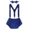 ODASDO Infant Baby Boy 1st First Birthday Cake Smash Outfit Y-back Suspenders + Diaper Cover Bloomers Cotton PP Pants + Bow Tie Photography Photo Props Gentleman Tuxedo Set 3pcs Royal Blue view 1