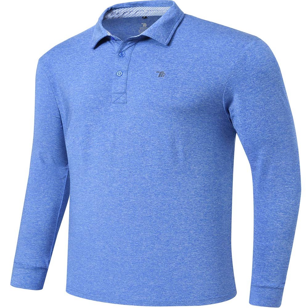 MoFiz Men's Long Sleeve Shirts Quick Dry Men's Polo Shirts Long Sleeve Button Down Mens Shirts Casual with Collar A-Blue