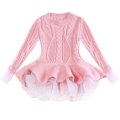 XYSSWW Girl Autumn Winter Party Knitted Long Sweater Dress (Pink, 3T)