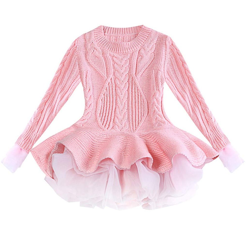XYSSWW Girl Autumn Winter Party Knitted Long Sweater Dress (Pink, 3T)