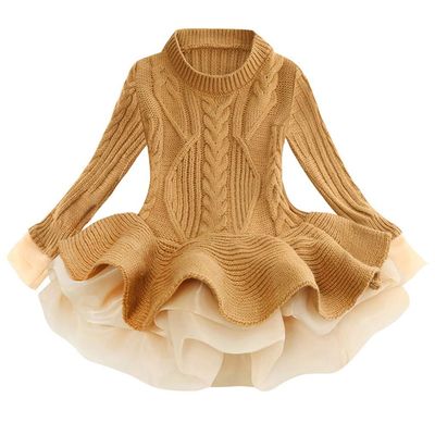 XYSSWW Girl Autumn Winter Party Knitted Long Sweater Dress (Brown, 7-8T)