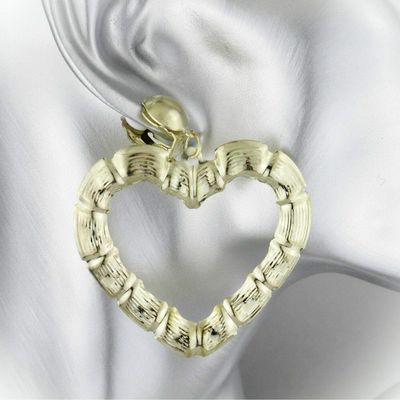 Gold Heart Clip On Clips Earrings For Women Set Hoop Bamboo Earrings For Women Set Door Knocker